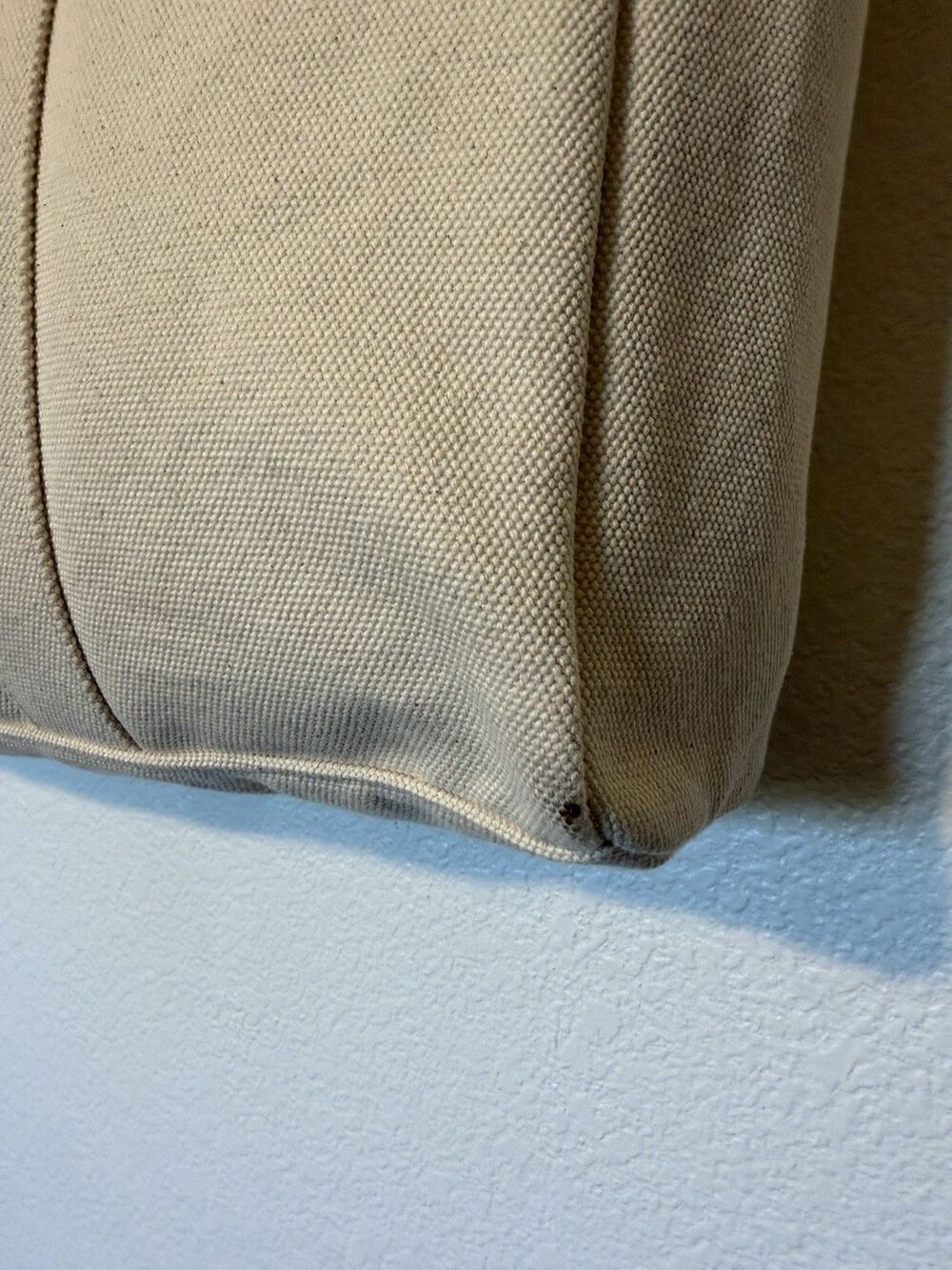 Tory Burch Large Canvas Tote Natural/Navy Blue Trim Market Shopper Beach 17x13 - Picture 6 of 15